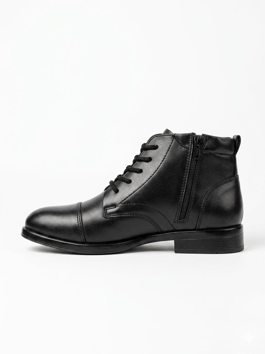 Premium Black Leather Side-Zip Ankle Boots