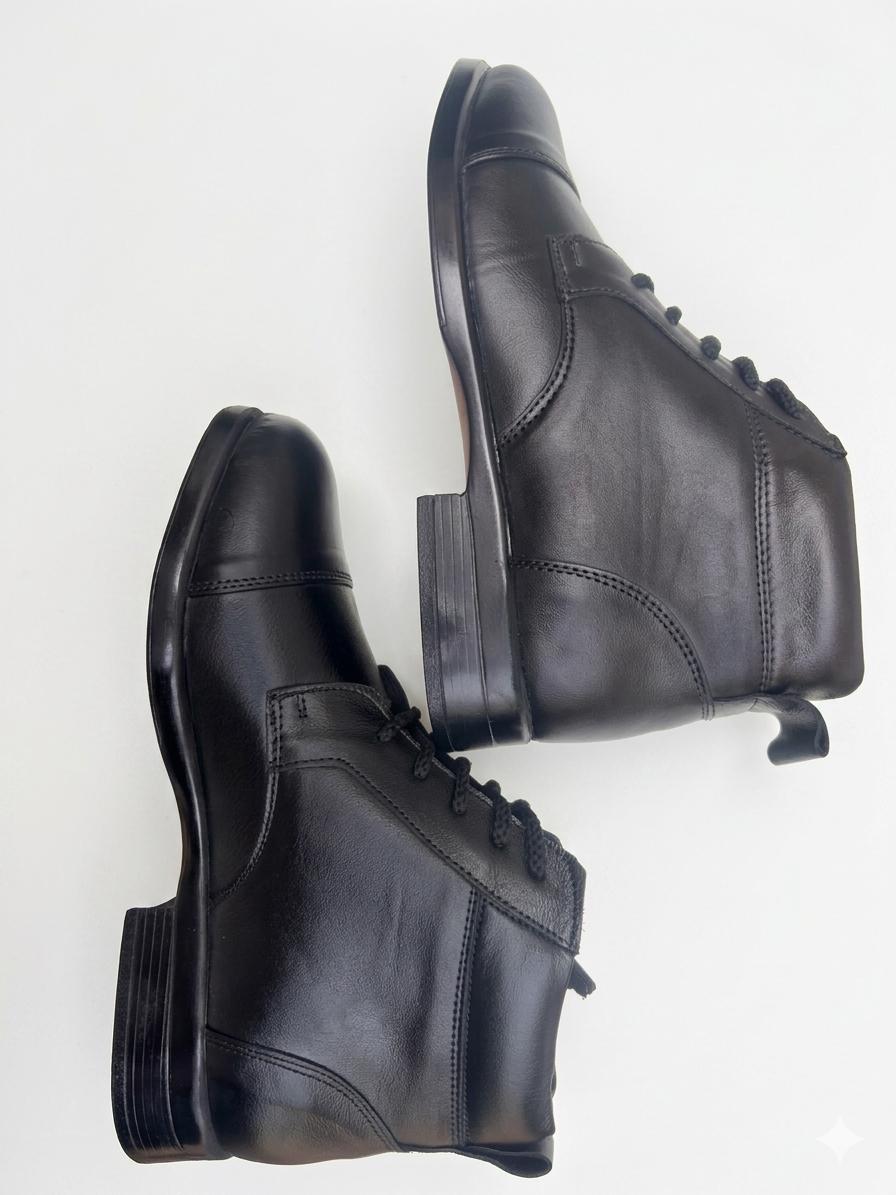 Premium Black Leather Cap-Toe Ankle Boots - Image 3
