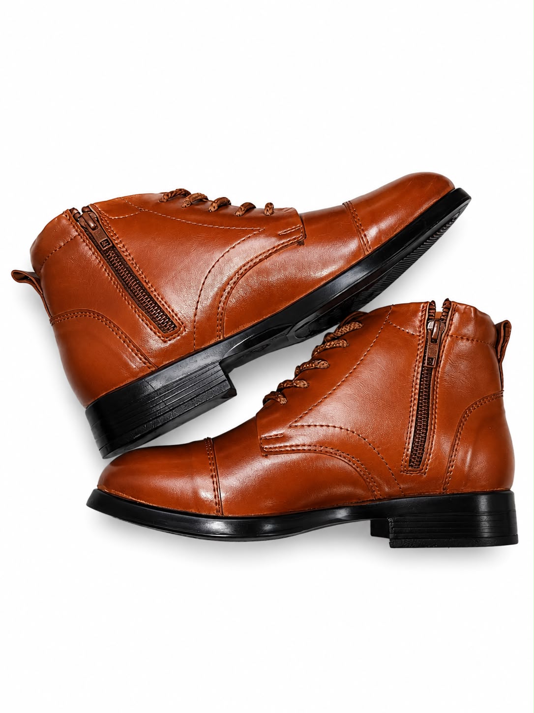 Genuine Leather High-Ankle Zip Boots – Tan Brown - Image 2