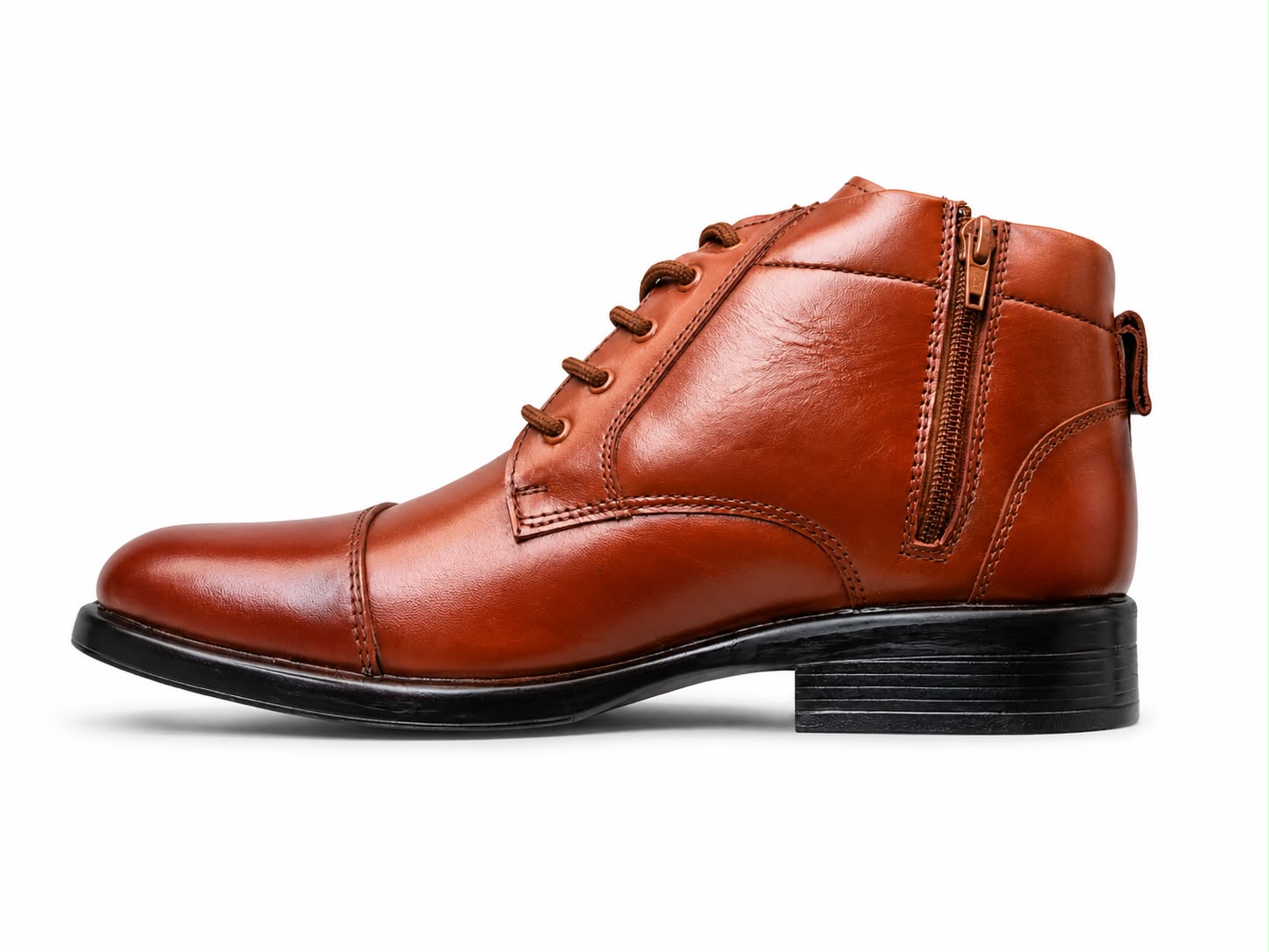 Genuine Leather High-Ankle Zip Boots – Tan Brown