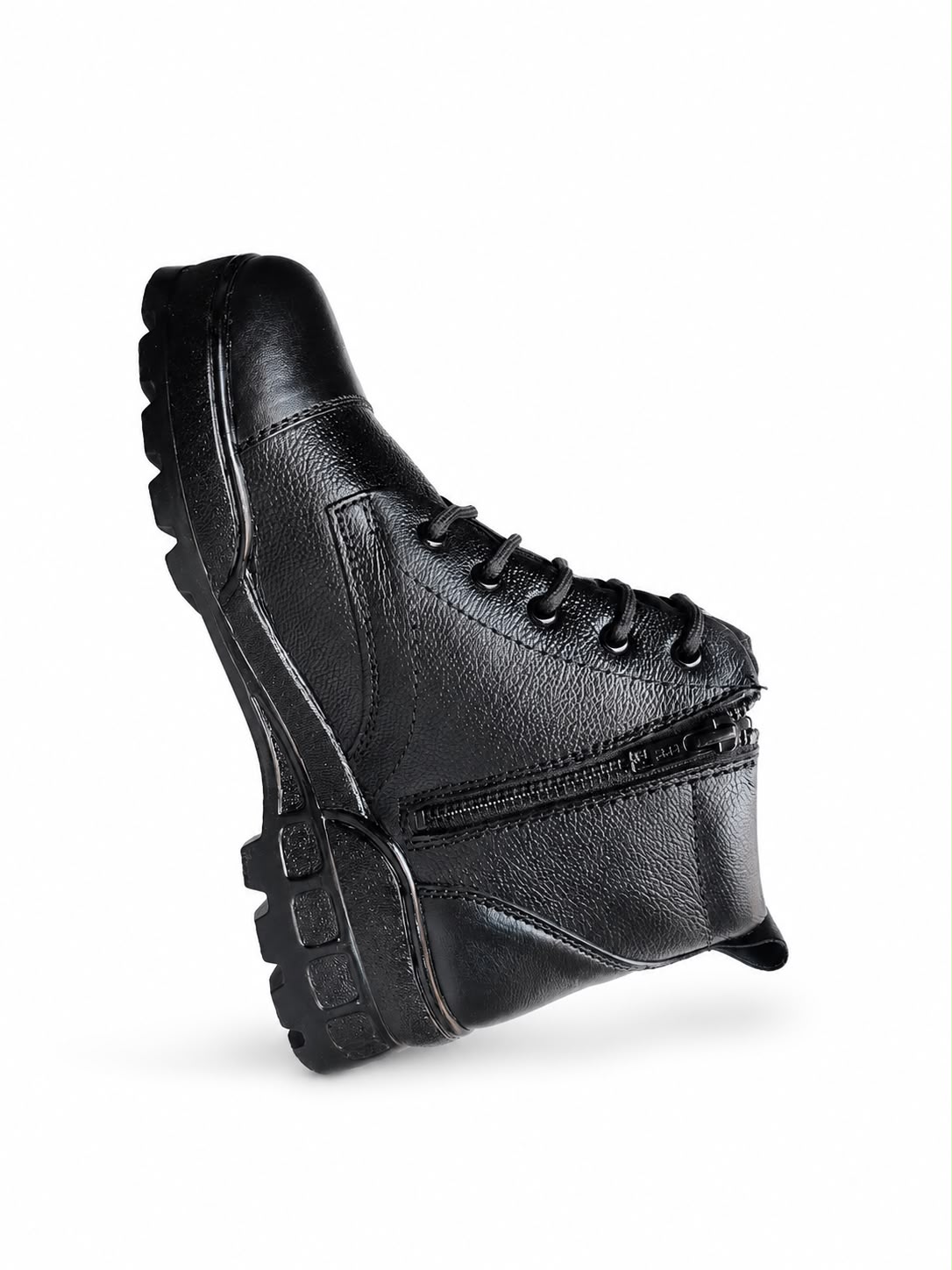 Leather High-Ankle Zip Casual Shoes – Black